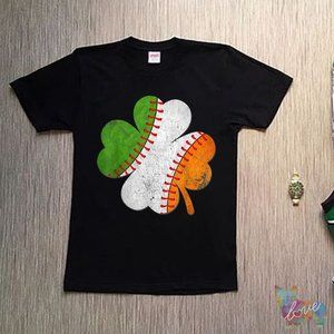 Baseball St Patricks Day Boys Men Catcher Pitcher Shamrock tee